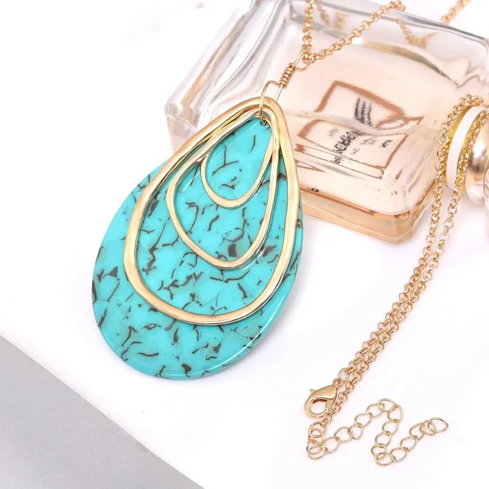 Long Necklace For Women Geometry Teardrop Acrylic Circle Pendant Necklace Statem